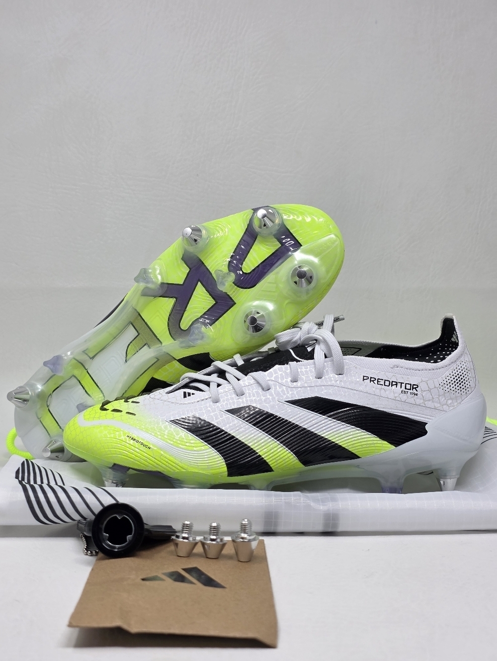 Adidas Predator Elite SG Cleats White/Black/Lemon JI1067 Mens Size 7/Women 8 New